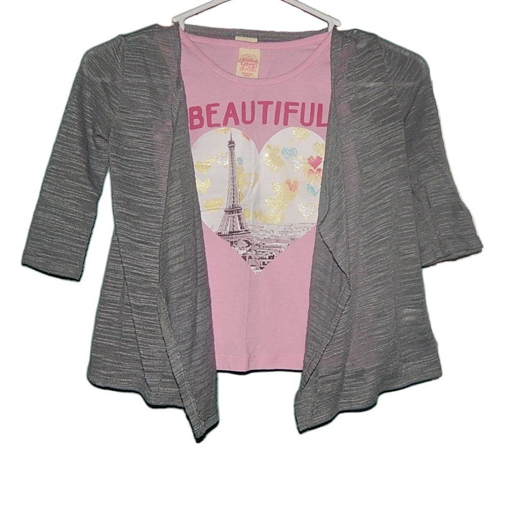 Faded Glory Girls 2pc Pink Tank & Gray Cardigan Set Size XS 4/5